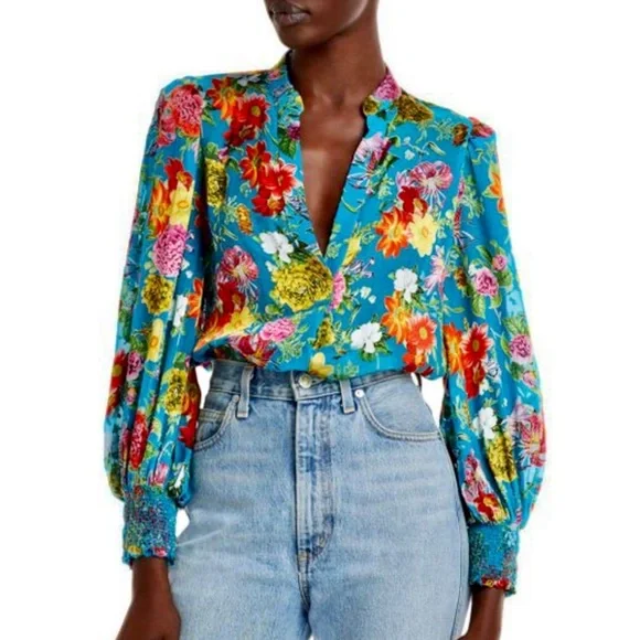 - ALICE + OLIVIA
Sheila Floral Satin Blouse size M - Picture 1 of 10